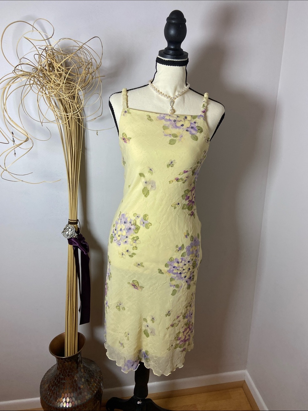 City Triangles Pale Yellow Floral Midi Slip Dress